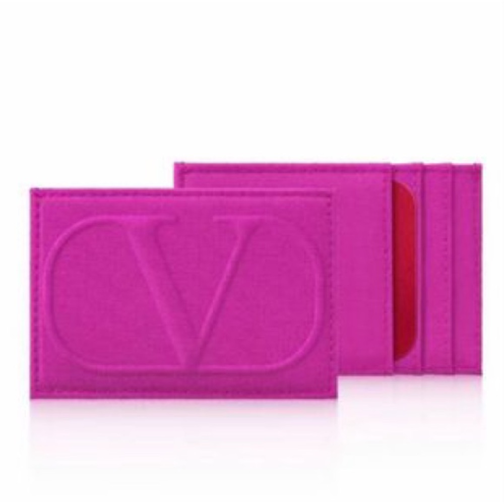 Valentino Beauty Embossed Pink Fabric Card Holder NWT